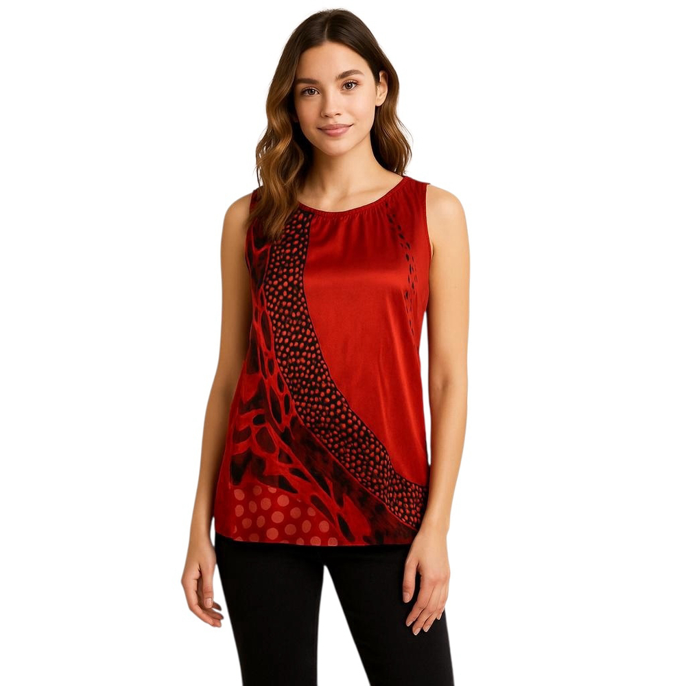 cAbi 154 Blouse Womens Small Red Hot Tunic Tank Sleeveless Silk Blend Preppy